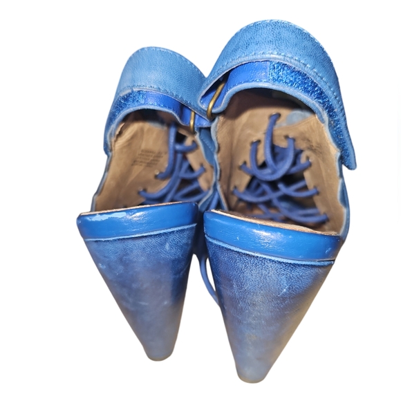 Miz Mooz Blue Leather Lace-up Heeled Pumps - Picture 5 of 14